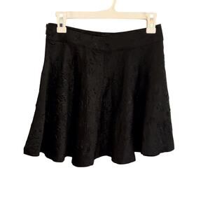 Mine Mini Skirt Womens S Black Faux Satin Flowy W/ Embossed Pattern Preppy